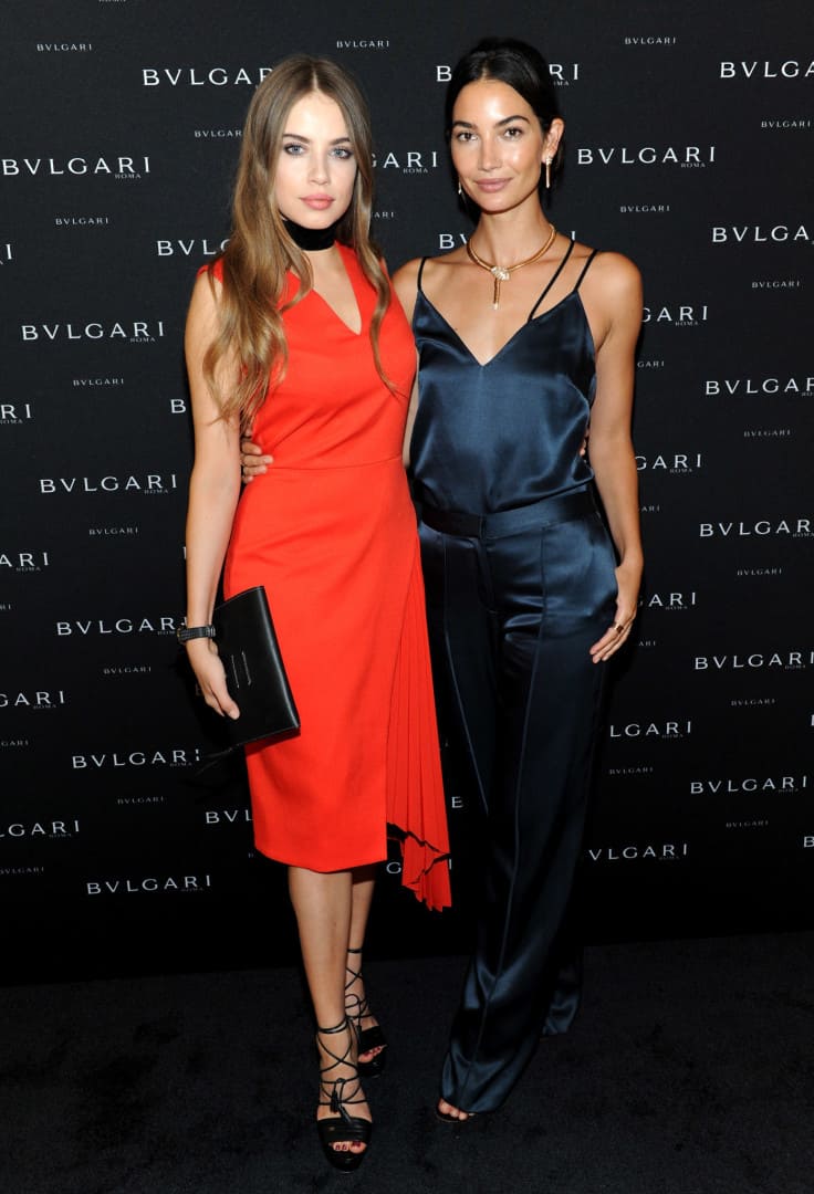 NEW YORK, NY - SEPTEMBER 12: Models Xenia Tchoumi (L) and Lily Aldridge attend the Bulgari 2016/2017 International Campaign Muse announcement on September 12, 2016 in New York City.  (Photo by Craig Barritt/Getty Images for Bulgari)