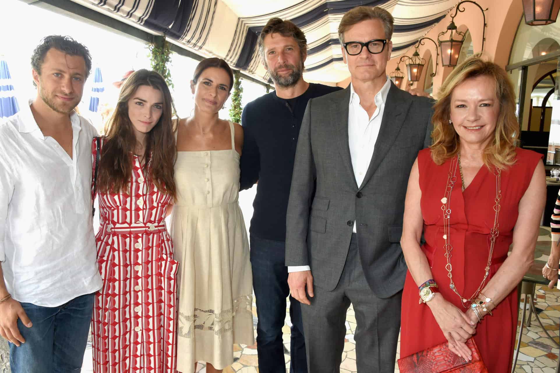 VENICE, ITALY - SEPTEMBER 01: (L-R) Francesco Carrozzini, Bee Shaffer, Livia Firth, a guest, Colin Firth and Caroline Scheufele attend an intimate lunch hosted by Livia Firth, Carlo Capasa and Caroline Scheufele to announce Chopard as partner for The Green Carpet Fashion Awards at Hotel Cipriani on September 1, 2017 in Venice, Italy. (Photo by David M. Benett/Getty Images for Eco-Age) *** Local Caption *** Francesco Carrozzini; Bee Shaffer; Livia Firth; Colin Firth; Caroline Scheufele